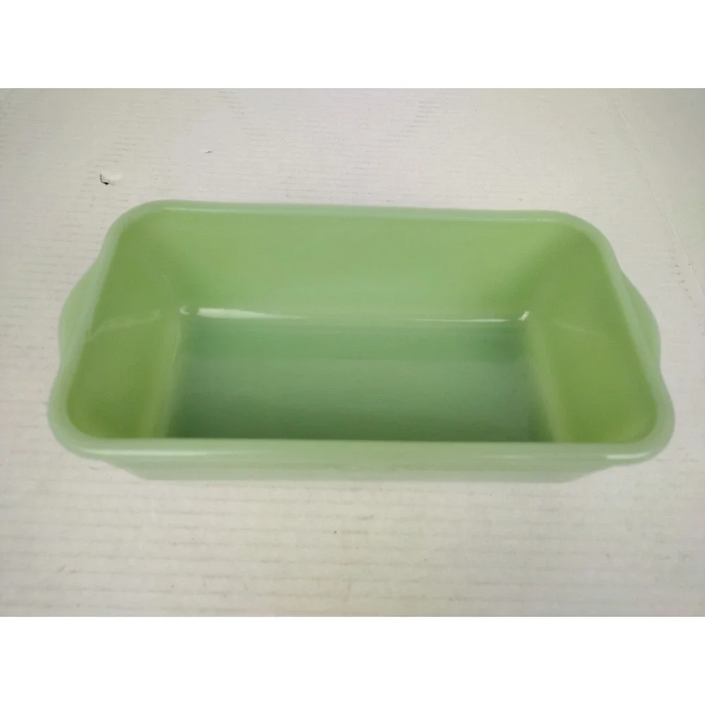 1940s Fire King Milk Jadeite PHILBE Refrigerator loaf DISH Impressed Design 9